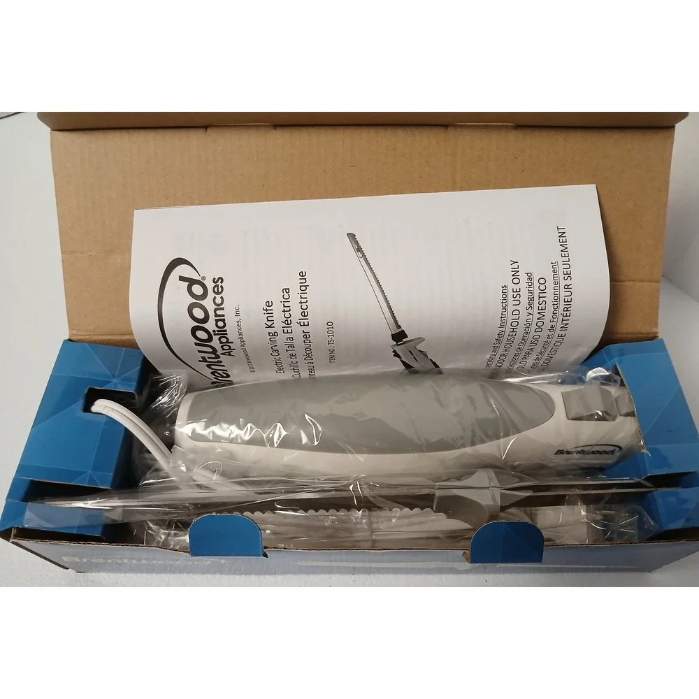 Brentwood TS-1010 Electric Carving Knife 110W White 7in Serrated SS Blades NEW